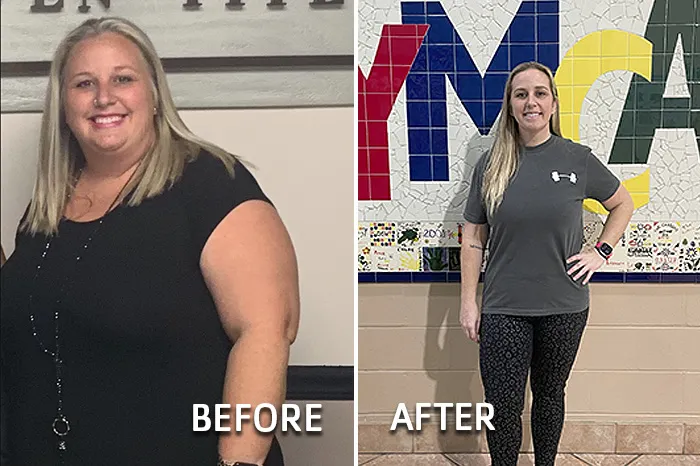 Before and after photo of Jenny's transformation